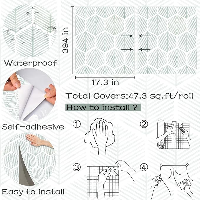 Modern Peel and Stick Wallpaper 17.3''×393'' Geometric Wallpaper Boho Contact - Image 3
