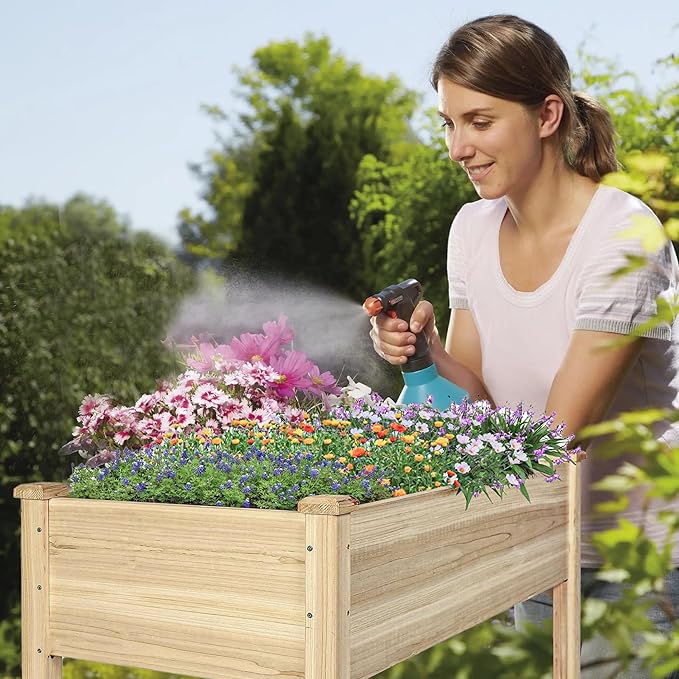 LZRS Raised Garden Bed Outdoor Planter Box with Legs for Herbs, Vegetables, Flowers, Great for Outdoor Patio, Yard and Deck, 220lb Capacity, Natural