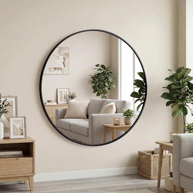 OLIXIS 20 Inch Black Round Bathroom Wall Mirror, Round Bathroom Mirrors by OLIXIS