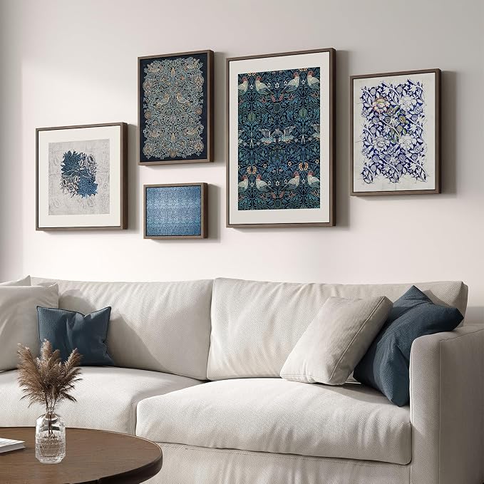 Framed William Morris Wall Art for Living Room, 5 Piece Large Vintage Blue - Image 2