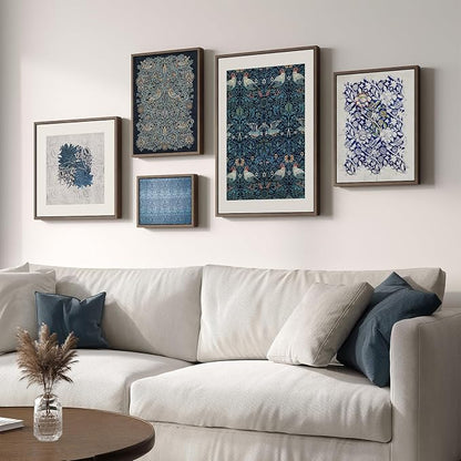 Framed William Morris Wall Art for Living Room, 5 Piece Large Vintage Blue - Image 2