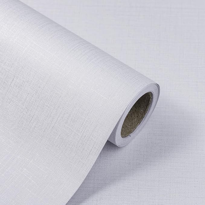 White Wallpaper Grasscloth Peel and Stick Wallpaper 15.7"x 118" Fabric Contact - Image 9
