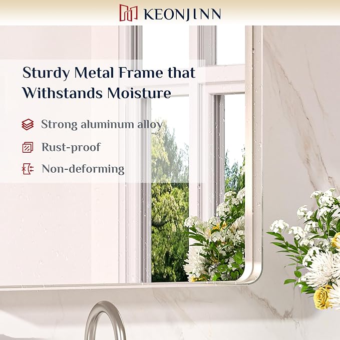 Keonjinn Brushed Nickel Mirror 40 x 30 Inch Large Silver Bathroom Mirror - Image 7
