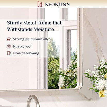 Keonjinn 55 x 36 Brushed Nickel Bathroom Mirrors - Image 7