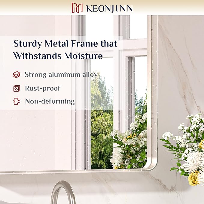 Keonjinn 40 x 24 Inch Brushed Nickel Bathroom Mirrors - Image 6