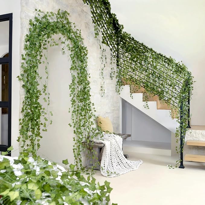 CQURE 24 Pack 168Ft Artificial Ivy Fake Vines, Ivy Garland Greenery Garland - Image 9