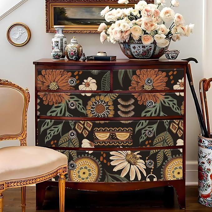 JiffDiff Boho Wallpaper Peel and Stick 17.3" x 400" Vintage Sun Floral Retro - Image 5