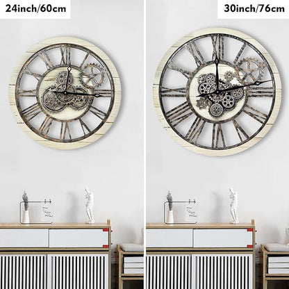The B-Style Large Real Moving Gears Wall Clock 30 inch Rustic Retro Industrial - Image 2
