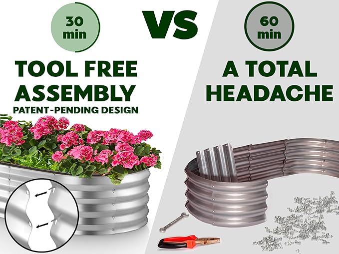 Galvanized Raised Garden Beds Outdoor // 8×4×1 ft (2-Pack) Planter Raised Beds for Gardening, Vegetables, Flowers // Large Metal Garden Box // Patented Tool-Free Design (Silver)