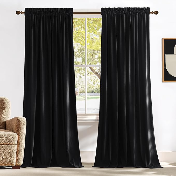 NICETOWN 102 inch Black Velvet Curtains by NICETOWN