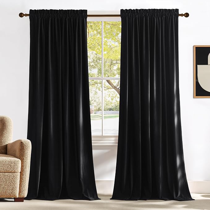 NICETOWN Black Blackout Extra Long Velvet Curtains 120 inches Long by NICETOWN