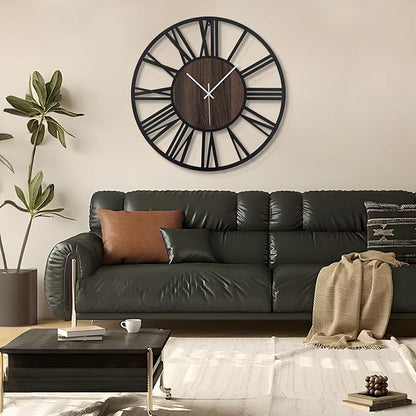 LEIKE Large Wall Clocks, Non Ticking, Battery Operated Rustic Round Modern Big - Image 6