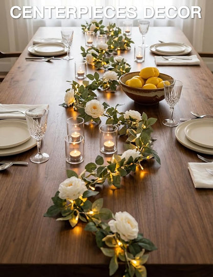 suddus Flower Garland with White Camellia Fairy Lights Indoor, 60 LED Vines - Image 7