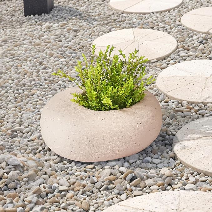 Stone - Mimicking Indoor/Outdoor Concrete Planter - Concrete Composite | Durable for Lawns & Commercial Decor (Beige, Small)