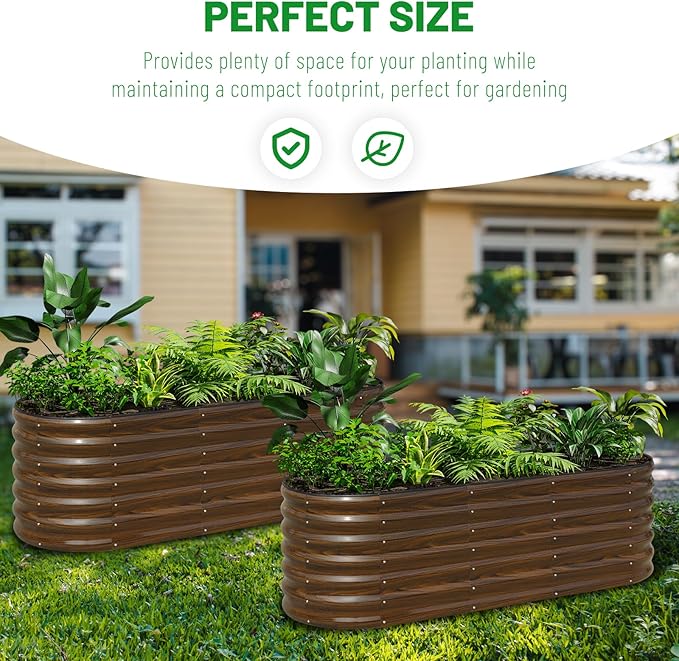 SnugNiture Galvanized Steel Raised Garden Bed, 6x2x2 ft, Outdoor Oval Deep Root Planter Box for Growing Vegetables, Flowers and Fruits