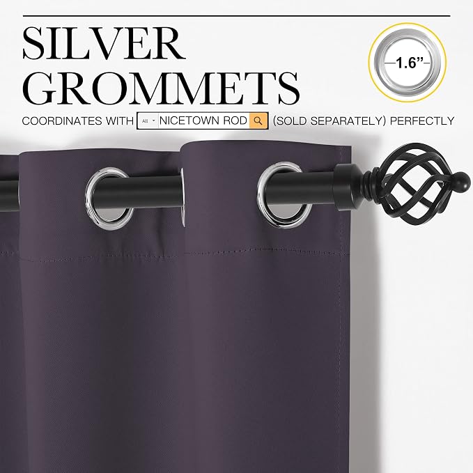 NICETOWN Greyish Purple Blackout Curtains 72 inches Length - Image 2