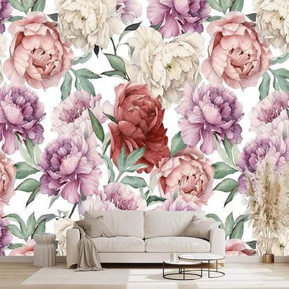 Pink Peony Flowers Mural Bedroom Peony Floral Wallpaper Room Decor Living Room by WXHFM