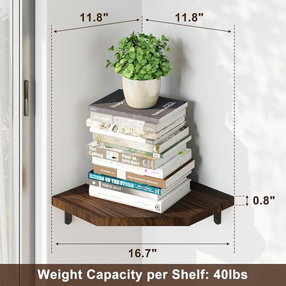 Alsonerbay Corner Shelf Wall Mount, Rustic Wood Shelves - Image 2
