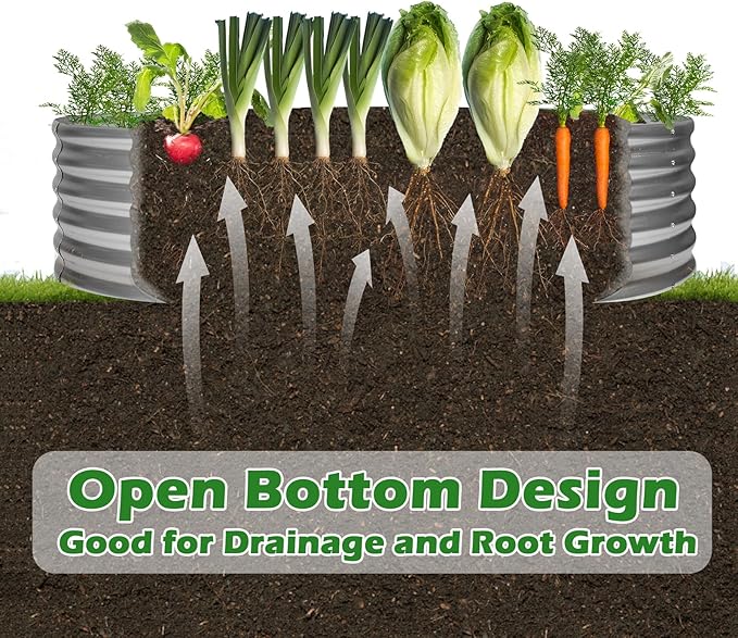 OUSHENG 4x4x1ft Round Galvanized Raised Garden Beds Outdoor, Steel Fire Pit Ring Flower Planter Large Metal Above Ground Boxes Kit for Gardening Vegetables Outside