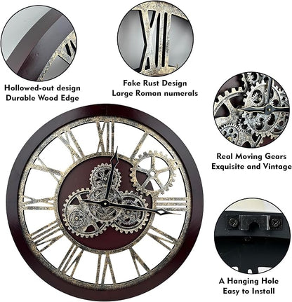 The B-Style Large Wall Clock 24 inch Moving Gear Wall Clock Oversized Vintage - Image 3