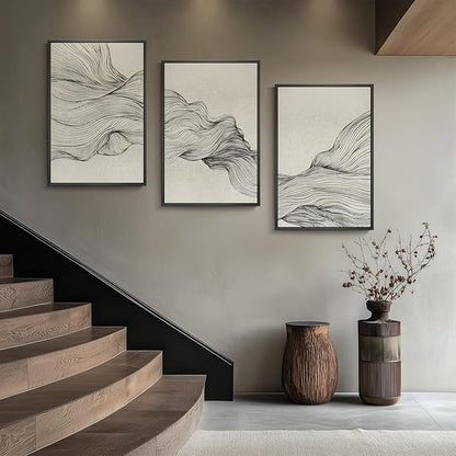 Large Framed Black and Beige Neutral Abstract Wall Art - Image 4