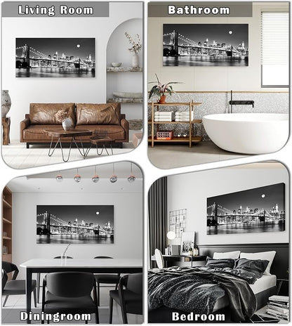 Baisuart-Q30398 Brooklyn Bridge Night View 1 Panels Landscape Artwork Canvas - Image 2