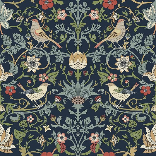 FunStick 17.5"x354" Dark Blue William Morris Wallpaper Vintage Antique Leaves by FunStick