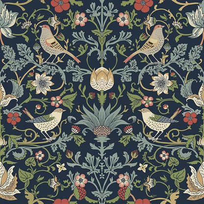 FunStick Navy Blue Floral Wallpaper Peel and Stick Vintage William Morris Green by FunStick
