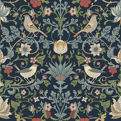 FunStick Navy Blue Floral Wallpaper Peel and Stick Vintage William Morris Green by FunStick