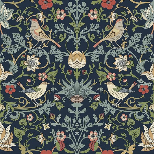 FunStick Navy Blue Floral Wallpaper Peel and Stick Vintage William Morris Green by FunStick