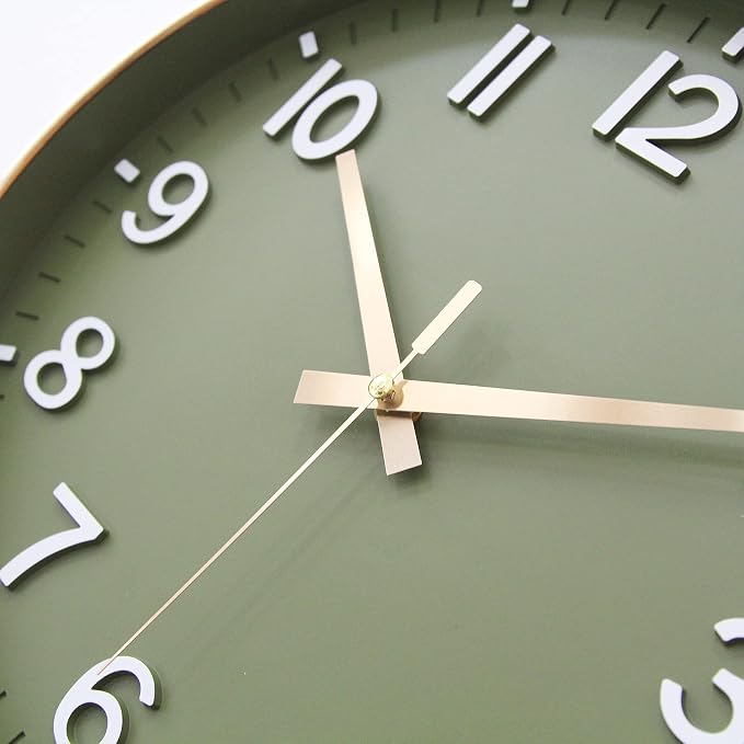 HZDHCLH Wall Clocks Battery Operated, Wall Clock Green Gold, 8 inch Wall Clock - Image 5