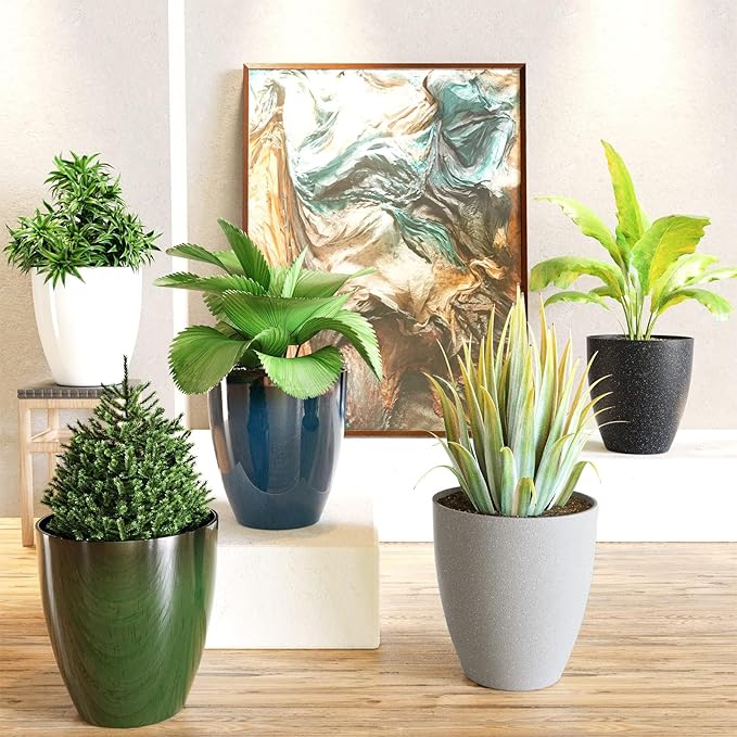 QCQHDU Plant Pots Set of 2 Pack,10 Inch Plant Pot for Indoor and Outdoor Plants with Drainage Hole,Flower Pots Modern Decorative Planter for Garden Plants (Green)