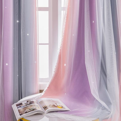XiDi Curtains for Bedroom Decor, Rainbow GreyPinkPu-34-96 by Addsomecolortolife