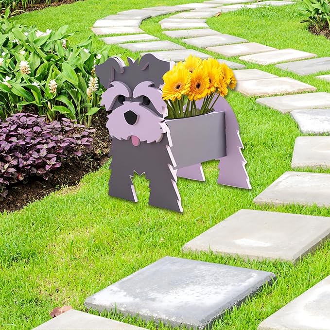 Gray Schnauzers Dog Planter Plant Pots,Cute Garden Dog Flower Planter,Dog Planters Birthday Gifts for Women,Office,Indoor/Outdoor Decor （9.45 * 9.06 * 11.81in）