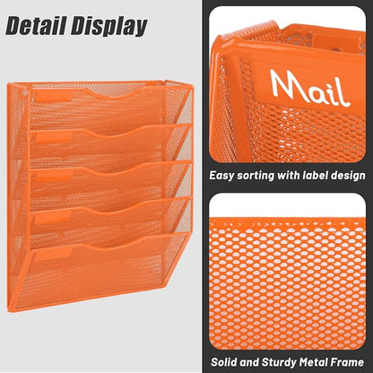 EASEPRES 5 Pocket Mesh Hanging Wall File Organizer, Wall Mounted Mail Paper - Image 4