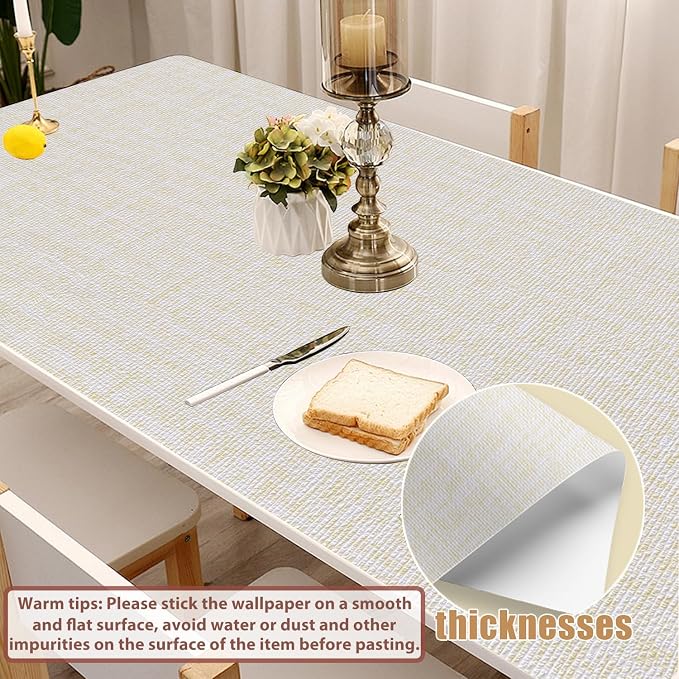 Yancorp 32.8ft Cream Textured Fabric Wallpaper Faux Grasscloth Beige Peel and - Image 7