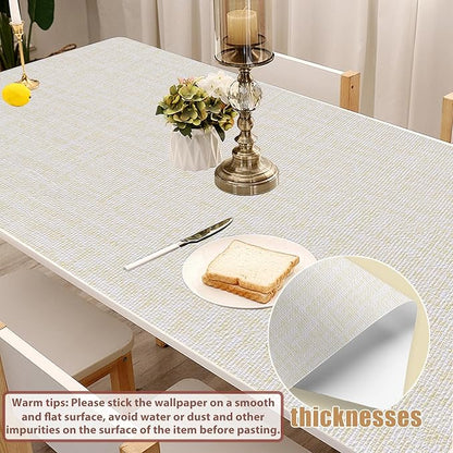 Yancorp 32.8ft Cream Textured Fabric Wallpaper Faux Grasscloth Beige Peel and - Image 3