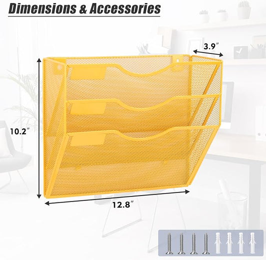 EASEPRES 3 Pocket Mesh Hanging Wall File Organizer, Wall Mounted Mail Paper - Image 2