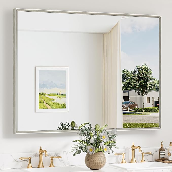 Keonjinn 48 x 36 Inch Brushed Nickel Bathroom Mirrors by Keonjinn