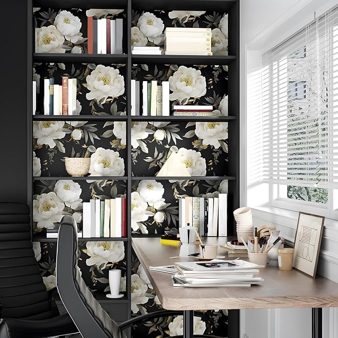 Laatse Dark Floral Wallpaper Peel and Stick Boho Wallpaper 17.5in x 118in White - Image 2