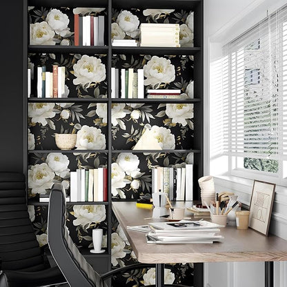 Laatse Dark Floral Wallpaper Peel and Stick Boho Wallpaper 17.5in x 118in White - Image 2