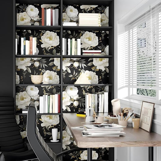 Laatse Dark Floral Wallpaper Peel and Stick Boho Wallpaper 17.5in x 118in White - Image 2