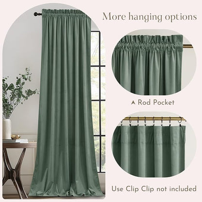 NICETOWN Green Velvet Curtains 96 inches Long 2 Panels - Image 4