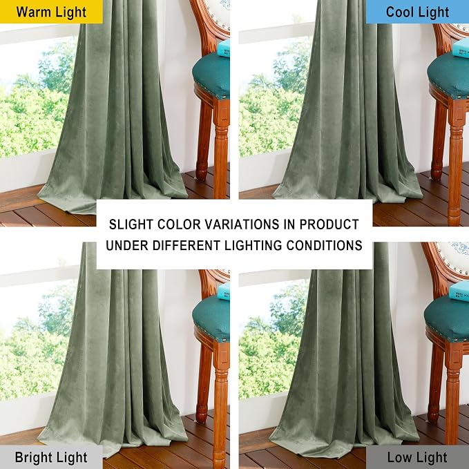 NICETOWN Sage Green Velvet Curtains 72 inches Long 2 Panels - Image 4