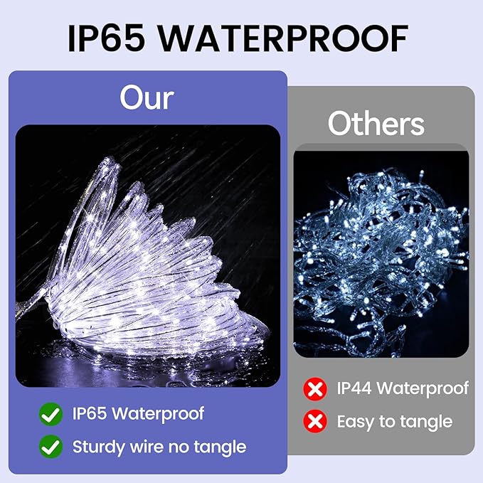 100FT Rope Lights Outdoor, Connectable Trampoline Lights 300LED String Lights Flexible Clear Tube Light Waterproof Rope Light 8 Modes for Camping Yard Pool Canopy Deck Home Outdoor Indoor Decor