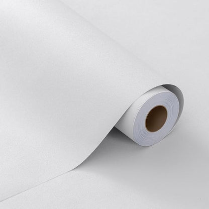 FUKU MON 24"x394" White Peel and Stick Wallpaper Matte Solid Textured Embossed by MeetyourallDIYneeds