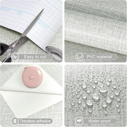 Amiya Grasscloth Grey Wallpaper Peel and Stick Faux Fabric Linen Contact Paper - Image 3