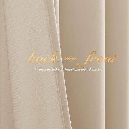 NICETOWN Beige Velvet Curtains 72 inches 2 Panels Set, Thermal Insulated Heavy - Image 3