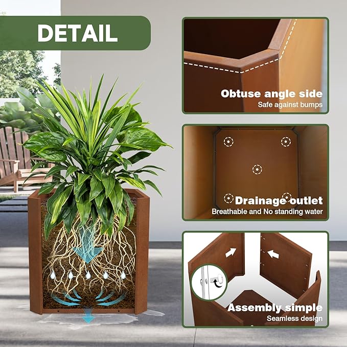 Corten Steel Planter Box-24"x24"x24"-Large Square Planter Matel -Outdoor Indoor- Heavy Duty Rustic Tall Planter Flower Pot Commercial Residential for Patio Porch Deck Home Backyard