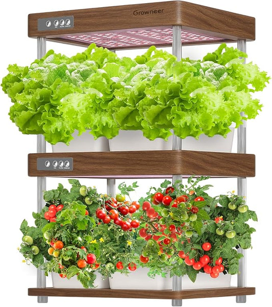 GROWNEER HydroEasy1.0 Hydroponics Growing System Kit, Beginner-Friendly Indoor Garden for Vegetable Fruit Herb, Walnut Design, Perfect Gift Idea, Full-Spectrum LED Lights for Maximum Growth